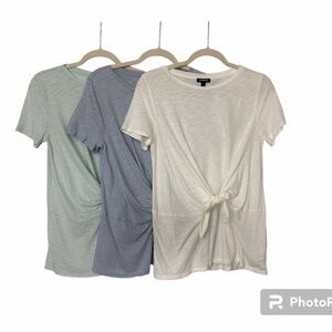 Express Tie-Front Short Sleeve Tee — White, Blue, Mint